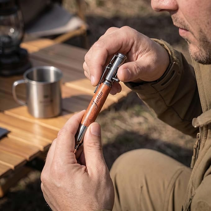 Personalized Bolt Action Pen Gift Set,Free Engraved Metal Ballpoint Pen with 2 Refills,Office Decor Pen,Custom Gifts for Men,Husband,Father,Boyfriend,Grandfather,Brothers. (Wooden)
