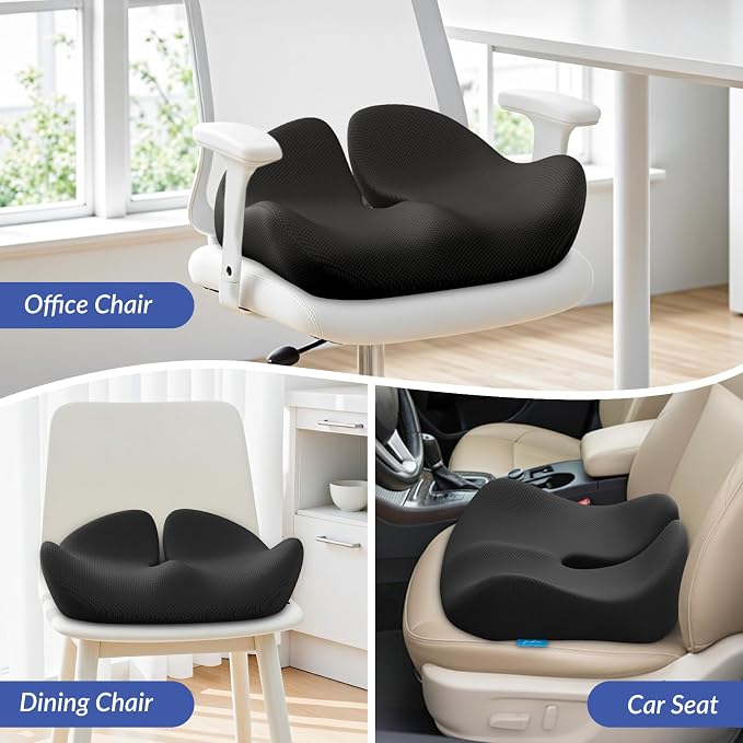 ZIKEE Contoured Ergonomic Seat Cushion for Effective Pain Relief, Non-Slip | Office Chair Cushion for Sciatica, Back, Tailbone Pain Relief, High-Density Memory Foam Car Seat Cushion for Sitting Comfort