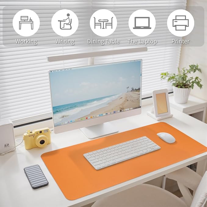 Large Desk Pad Non-Slip Desk Mat Protector for Keyboard Mouse Waterproof Vegan Leather Surface Faux Leather Laptop Mat Smooth Mouse Pad Premium Gift Tube Sunset Orange 35" X 17"