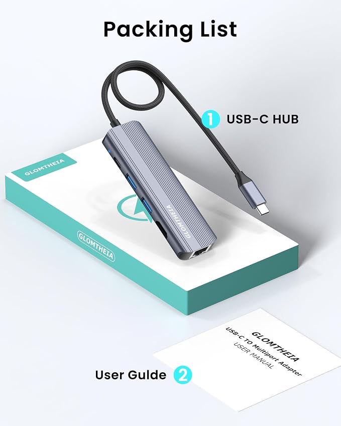 USB C Hub Ethernet HDMI Multiport Adapter for MacBook Pro/Air, iPad, Laptop Dock with 5Gbps USB A/C, 1Gbps RJ45 Gigabit Ethernet, 4K 30Hz HDMI, 100W Pass Through Charging