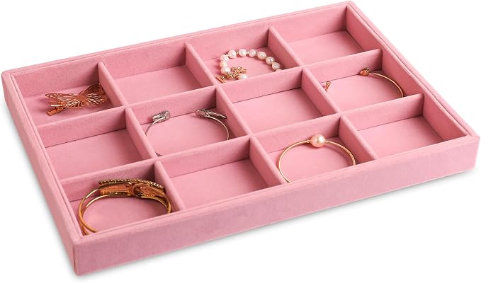 Jewelry Trays for Drawer,Set of 4 Jewelry Organizer and Storage | Velvet Material,Stackable,Adjustable Dividers,Drawer Inserts for Rings Studs Bracelet,Earring Organizer for Women Girls
