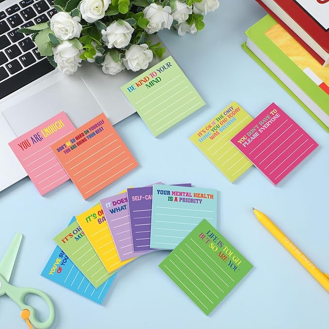 Yinder 24 Pcs Inspirational Sticky Notes Thank You Gift Motivational Sticky Note Pad Employee Appreciation Gift Bulk for Staff Coworker Teacher Nurse Office Groups 3 x 3'' (Mental Health,Dark Color)
