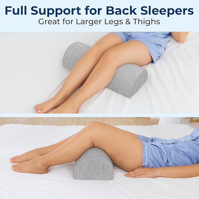 5 STARS UNITED Knee Pillow for Back Sleeping – Large Half Moon Bolster Pillow for Legs, Under Knee Pillow for Sleeping on Back, Memory Foam Leg Pillow for Back Pain, Arctic Gray