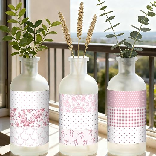12 Rolls Watercolor Floral Washi Tape Set 15 mm Vintage Flower Decorative Masking Tape for Summer School Arts DIY Craft Scrapbook Journal Supplies Gifts(Pink,Bows and Polka Dots)