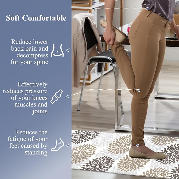HEBE Anti Fatigue Kitchen Mats for Floor 20"x71", Cushioned Standing Mat | Non Slip Waterproof Kitchen Runner Rug, Heavy Duty Padded Foam Comfort Mat Floor Carpet for Standing Desk, Laundry, Sink