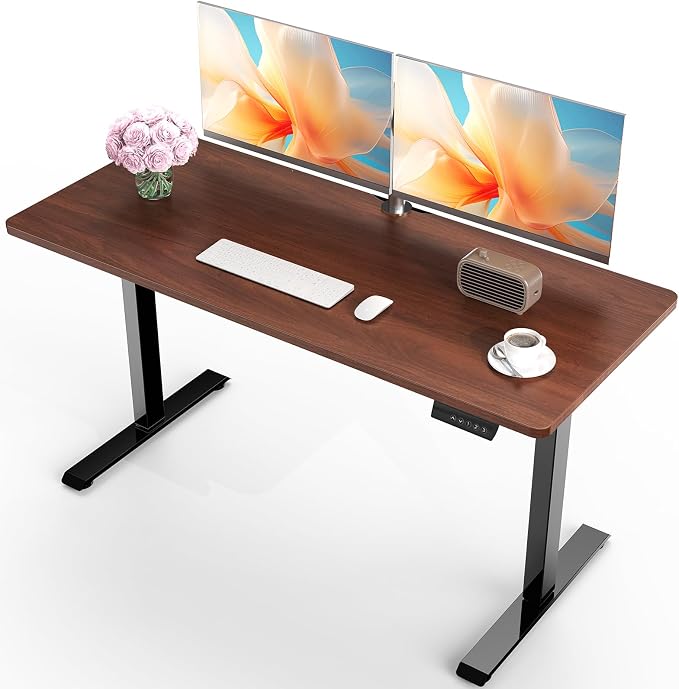 Veken 47.2 Inch Large Electric Standing Desk, Gaming Table, Walnut | Height Adjustable Sit Stand Up Computer Tables for Home Office, Study , Writing, Suit students, employees and group work