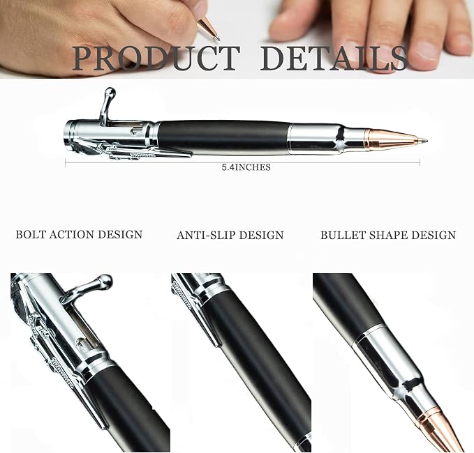 Personalized Bolt Action Pen Gift Set,Free Engraved Metal Ballpoint Pen with 2 Refills,Office Decor Pen,Custom Gifts for Men,Husband,Father,Boyfriend,Grandfather,Brothers.（Silver）
