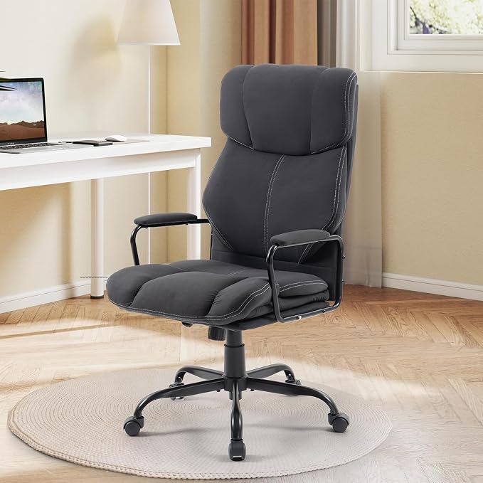 ECOTOUGE Dark Gray Big and Tall Ergonomic Executive Office Chair | Thick Cushion, Lumbar Support, Adjustable Height & Armrests, Rolling Swivel