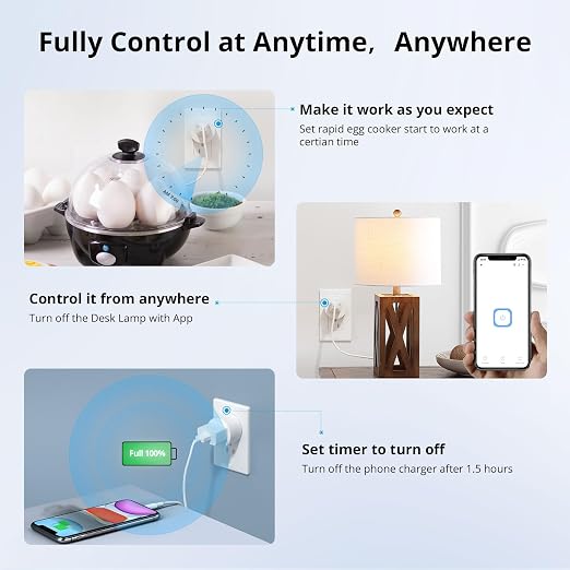 Smart Plug Compatible with Alexa and Google Home, WiFi Smart Outlet Socket Remote Control Timer Function, Only 2.4GHz Network