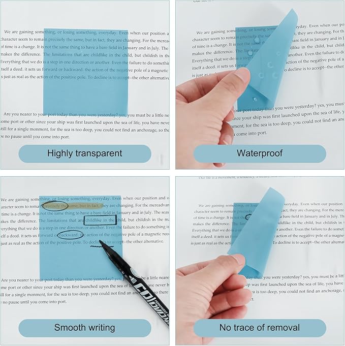 Vuzvuv 1120 Sheets Transparent Clear Sticky Notes with Pen,3x3 Inch Bulk Translucent Sticky Notes Set for Bible Tabs, Book Tabs, Office School Supplies(Blue Yellow)