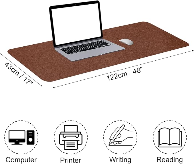 Patikil Large Desk Mat, 48"x17" Non-Slip Waterproof PU Leather Desk Pad Dark Brown
