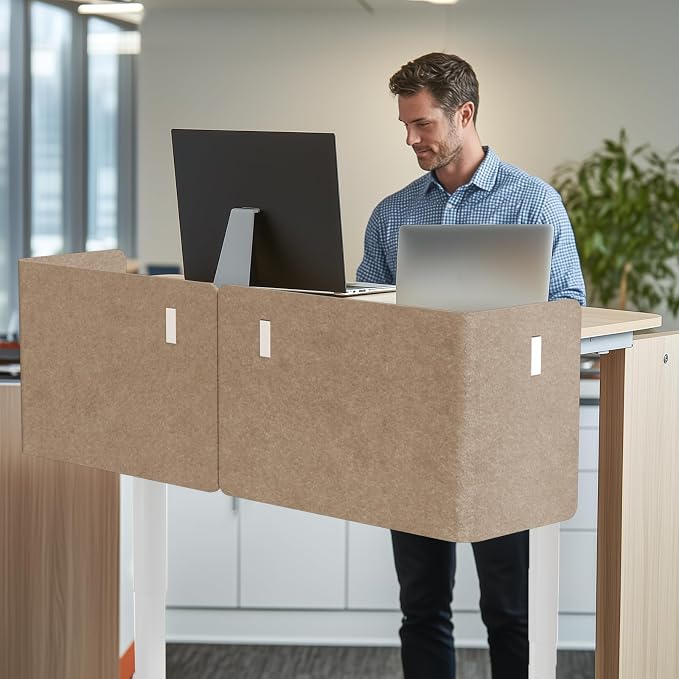 Desk Privacy Panel,2PCS L-Shaped Clamp-On Office Desk Divider,2-in-1 Adjustable Acoustic Desktop Partition Or Under Desk Modesty Panel,for Office,Home,Felt(Dark Camel, 47.2" x 17.7")