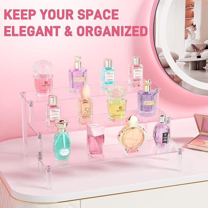 2 Packs Acrylic Display Stand Riser,3 Tier Perfume Organizer Cupcake Stand | Acrylic Pop Shelves Holder,Clear Desk Display Shelf for Figure,Trinket,Collectibles,Dessert Stands for Party Decor-11.6in