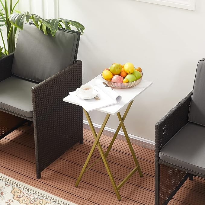 VECELO Folding TV Tray for Eating Set of 4, Portable Dinner/Snack Table with Cup Holder for Couch, Living Room and Small Space, Gold