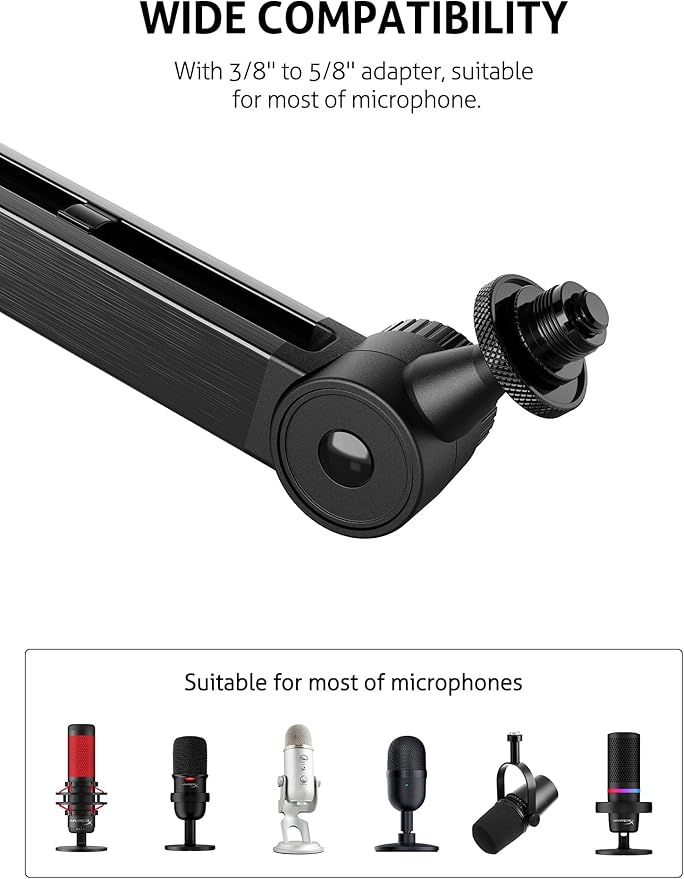 Blue Yeti Microphone Boom Arm - Upgraded Heavy Duty Boom Arm, Hidden Cable Management, Stable Desk Clamp, Blue Yeti Mic Stand Compatible with Yeti Microphone, HyperX QuadCast, Shure SM7B