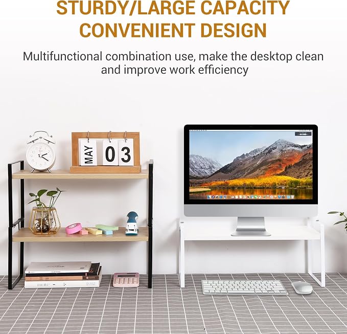 YGYQZ Desk Shelf Organizer, 2-Tier Desktop Bookshelf, White | Detachable Design, 2-Tier Storage, Multi-Use Desktop Shelf, Compact Organization, Ideal for Office, Dorm & Home
