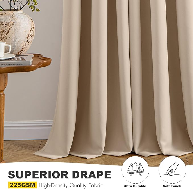 MIULEE Blackout Curtains for Bedroom Living Room 2 Panels, Thermal Insulated Room Darkening Drapes Grommet Noise Reducing Light Blocking Window Treatments 36 Inches Long 40x36 Inch Beige