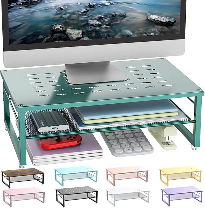 gianotter 2-Tier Metal Monitor Stand Riser, Desk Organizer for Monitor, Office Desk Storage Organizer for Office Supplies (Dark Green)