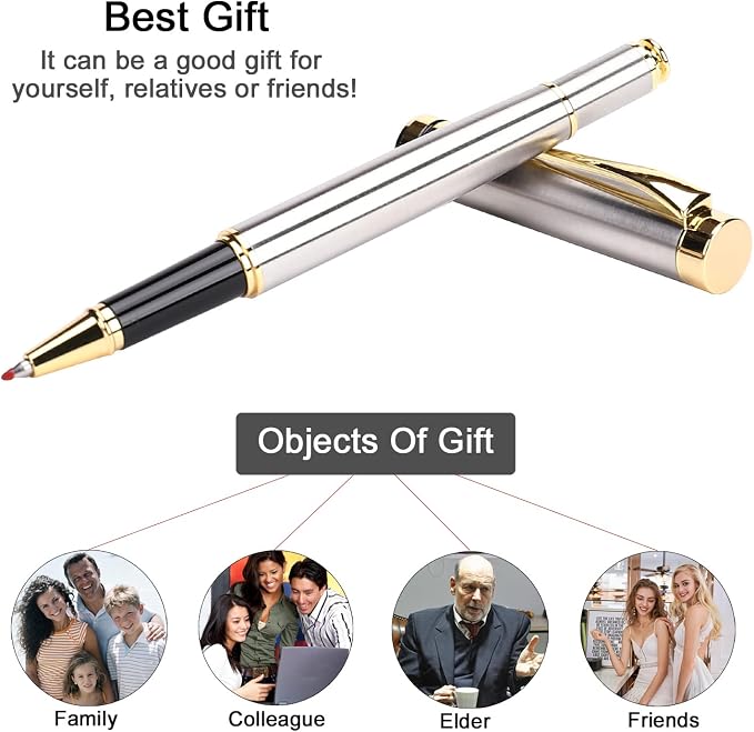 YIVONKA Luxury Ballpoint Pens Best Ball Pen Gift Set for Men & Women Professional Executive Office Nice BallPens Classy Gift Box Ballpoint Black Refill Line width 0.5mm (Silver)