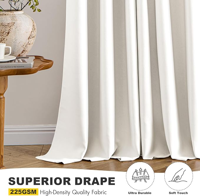 MIULEE Blackout Curtains for Bedroom Living Room 2 Panels, Thermal Insulated Room Darkening Drapes Grommet Noise Reducing Light Blocking Window Treatments 63 Inches Long 40x63 Inch Ivory