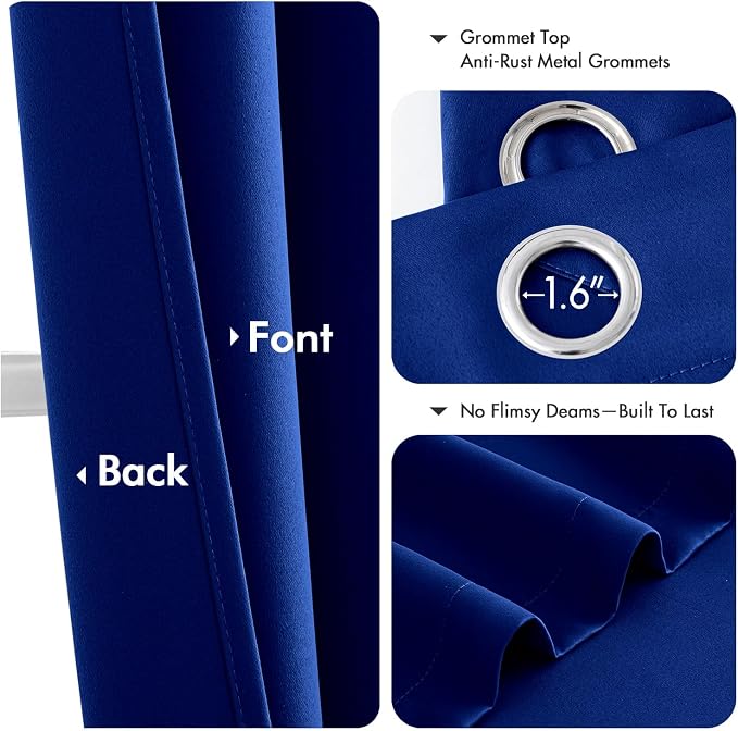 MIULEE Blackout Curtains for Bedroom Living Room 2 Panels, Thermal Insulated Room Darkening Drapes Grommet Noise Reducing Light Blocking Window Treatments 63 Inches Long 40x63 Inch Royal Blue
