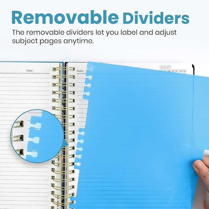 Large Spiral Lined Notebooks for Work with Removable Dividers & Tabs, 8.5"x11" Pretty Hardcover 5 Subject Notebook Journal for Women, College Ruled, Perfect for Study & Office Organization, 280 Pages, Deep Bearings