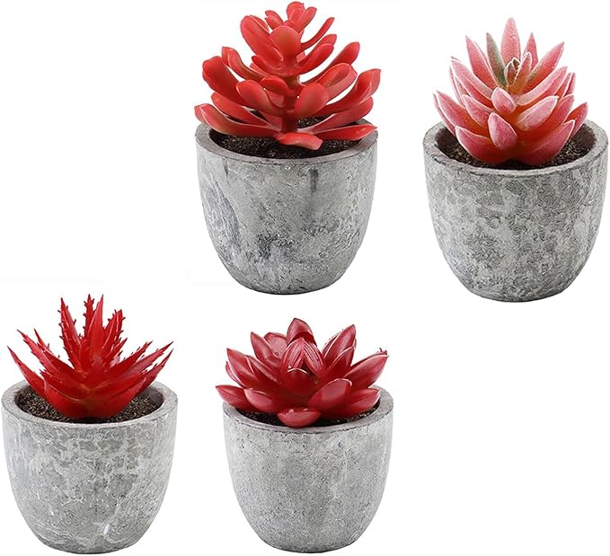 ABAJI Mini 4 Succulents Plants Artificial in Pots Fake Plants for Bedroom Aesthetic Living Room Shelf Bathroom Decor Office Desk Accessories