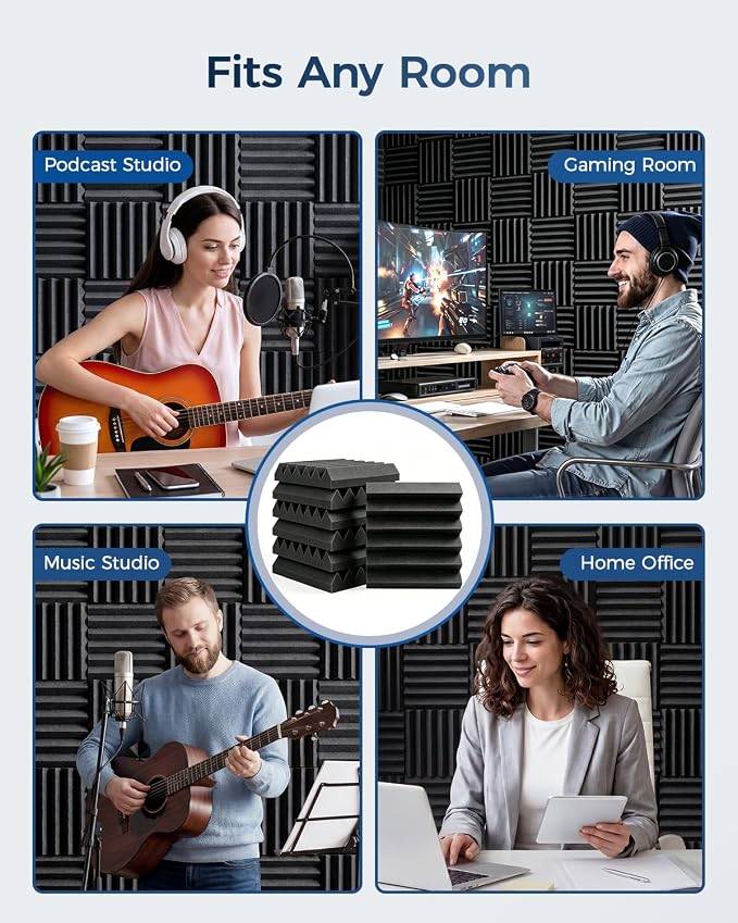 GUERRI 12 Pack Acoustic Foam Panels 12" x 12" x 3.2" Wedges Design Sound Proof Foam Panels High Density Sound Absorbing Foam Echo Reduction for Wall, Home Studio, Recording & Gaming