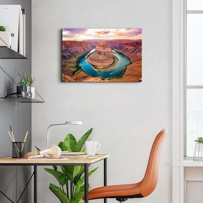 Horseshoe Bend Grand Canyon Canvas Wall Art National Park Wall Decor Living Room Modern Nature Canyon Scenery Bathroom Decorations Colorado River Sunrise Landscape Picture Artwork Ready to Hang 16X24”