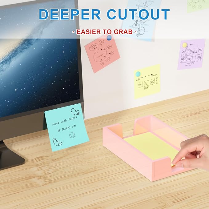 WINFFOR Acrylic Notepad Holder Dispenser - 4x6 in Sticky Note Memo Holder Self-Stick Note Pad Organizer (W/O Pads) Office Desk Accessories School Supplies, Lightpink