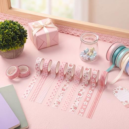 12 Rolls Watercolor Floral Washi Tape Set 15 mm Vintage Flower Decorative Masking Tape for Summer School Arts DIY Craft Scrapbook Journal Supplies Gifts(Pink,Sweet)