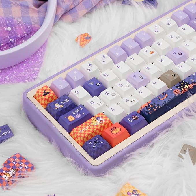Cute Keycaps, Cherry Profile PBT Keycaps 130 Keys Dye-Sublimation Custom Keycap Set for 61/64/68/84/87/100/104/108 Cherry Gateron MX Switches Gaming Mechanical Keyboard Halloween Themed