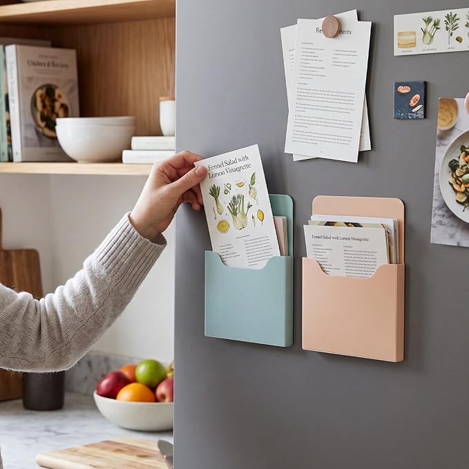 Gilprop 8 Pack Magnetic File Holder, 5"x7"x1.2" Magnetic Wall File Folders for Whiteboard, Hanging Classroom Organizer Storage, Refrigerator Magazine Holder for Mail Letters Paper Desk Office