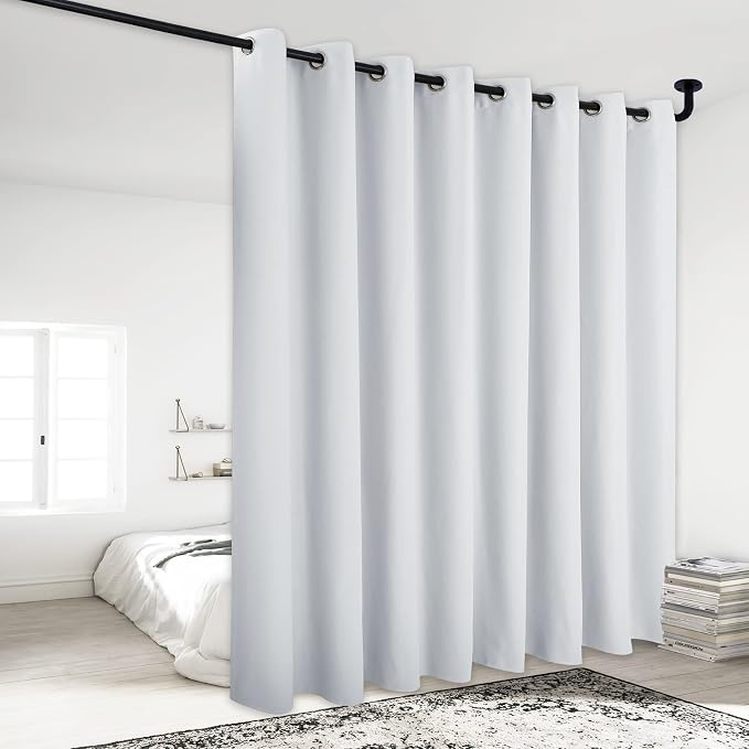 NICETOWN Room Divider Curtain Screen Partition, Vertical Blind for Sling Door, Blackout Window Curtain, Privacy Blind for Patio, Extra Wide Drape (Greyish White, Single Panel, 120" Wide x 95" Long)