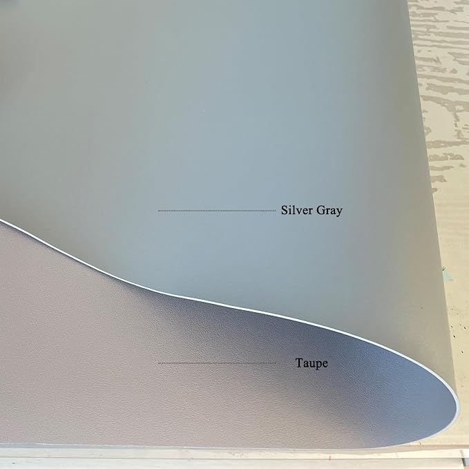 Leather Table Cover,1.8mm Thick,24x48 Inch,Table Protectors for Rectangle,Waterproof Desk Pad, Scratch - Resistant Craft Mat for Dining Table, Office Desk and Art Station (Taupe+Silver Gray)