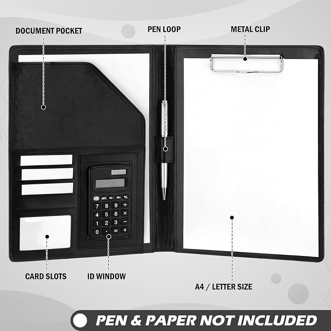Fuyoooo 6 Pcs Bulk Professional Padfolio with Clipboard Leather Portfolio Folder Binder Legal Pad Holder for A4 Letter Size Notepad Resume Ideal Organizer for Business Office Conference (Multi Color)