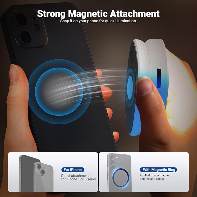 NEEWER Basics Magnetic Selfie Light Compatible with MagSafe iPhone, 2W Bi Color Small LED Phone Fill Ring Lighting CRI95+ with 360° Swivel, Mirror for Makeup Video Conference Recording, NL72B White