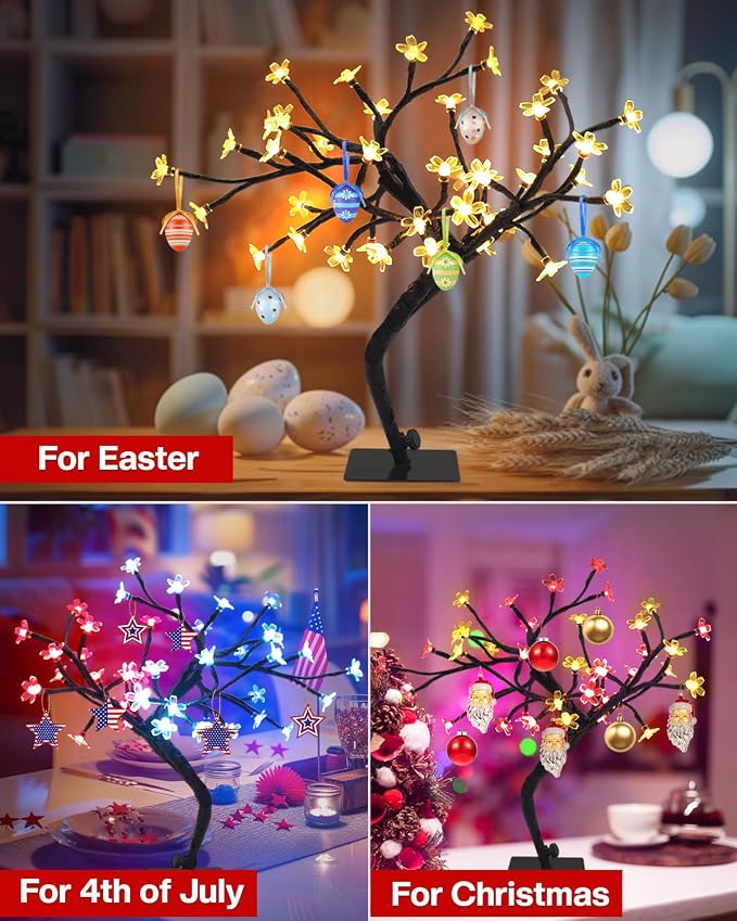 Smart RGB LED Cherry Blossom Tree Lamp, 16 Inch USB Lighted Bonsai for Desk, App Control Music Sync Timer, Color Changing Small Night Light for Bedroom Home Office Indoor Decor