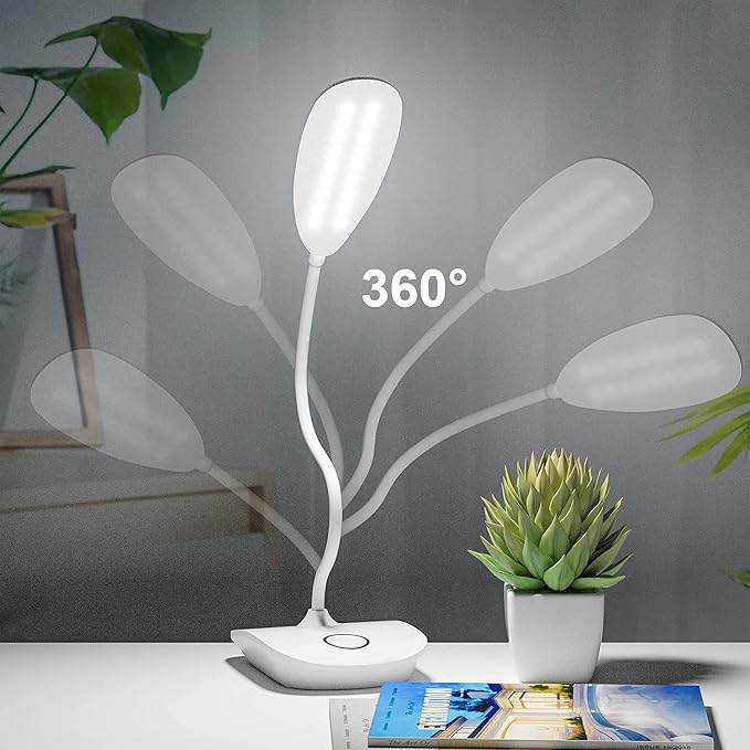 DEEPLITE LED Desk Lamp Battery Operated Lights Cordless Rechargeable Lamp, Flexible Gooseneck Portable Light for Bed Craft Nail Home Office, Eye-Caring Dimmable Small Desk Lamp Wireless Reading Lamp