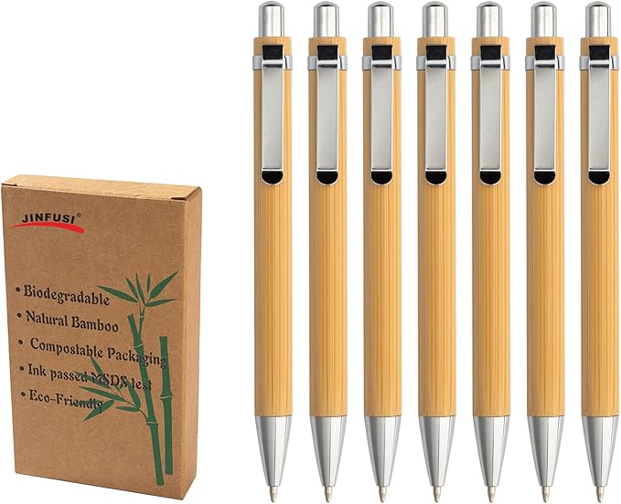 jinfusi Bamboo Retractable Ballpoint Pen(12 pack),Black ink 1mm Sustainable Pens for Journaling Writing Office Supplies Eco Friendly Products Set Pens