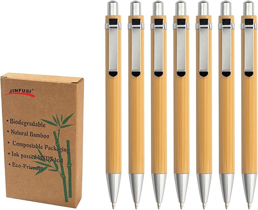 jinfusi Bamboo Retractable Ballpoint Pen(12 pack),Black ink 1mm Sustainable Pens for Journaling Writing Office Supplies Eco Friendly Products Set Pens