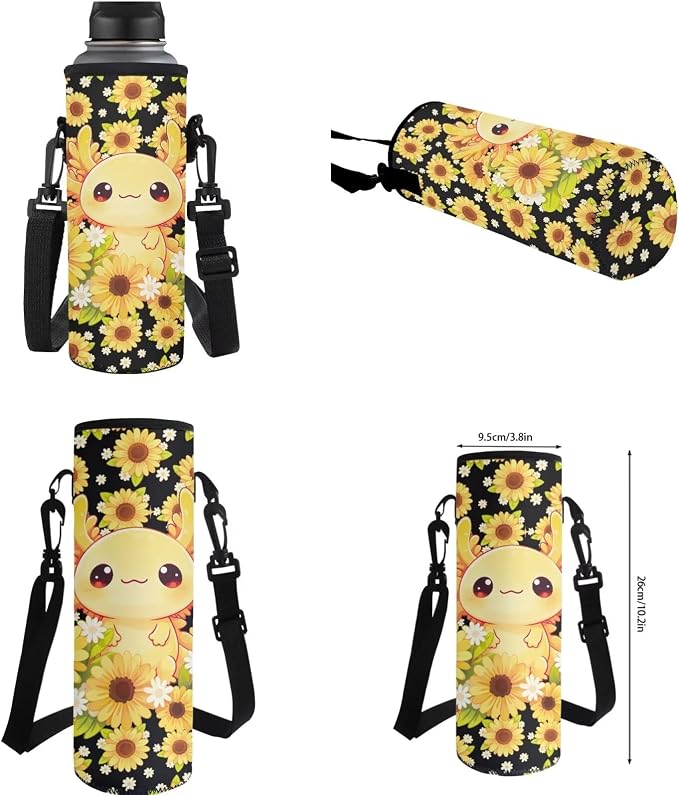 WELLFLYHOM Sunflower Axolotl Backpack Set for Girls Ages 8-12 | Full Matching Storage Accessory Set, Portable Daypack Fits Elementary and Junior High Daily School Storage Demands