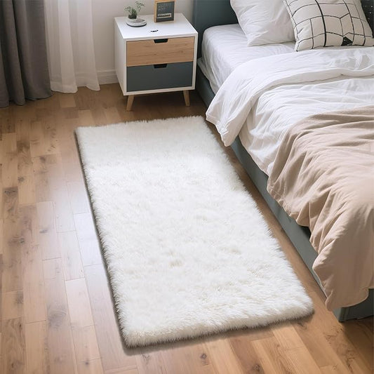 Fluffy Rug Shag Area Rug, White 3x5 Area Rugs for Bedroom, Small Bedside Rug, Soft Fluffy Shag Entryway Throw Rugs for Living Room Bedroom Room Home Decor
