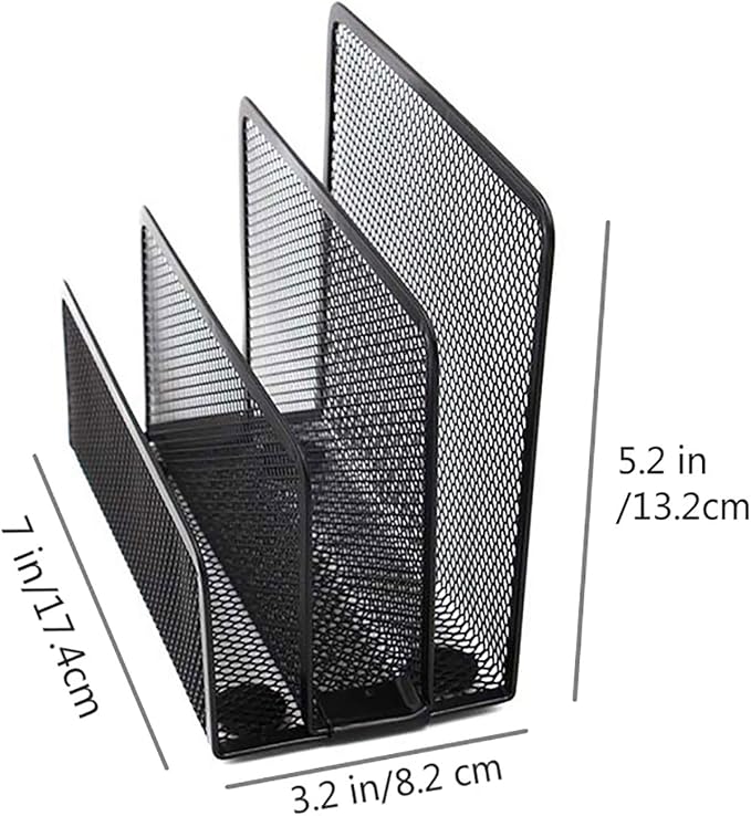 VANRA Small Letter Sorter Desktop File Holder Organizer Metal Mesh with 3 Vertical Upright Compartments (Black)