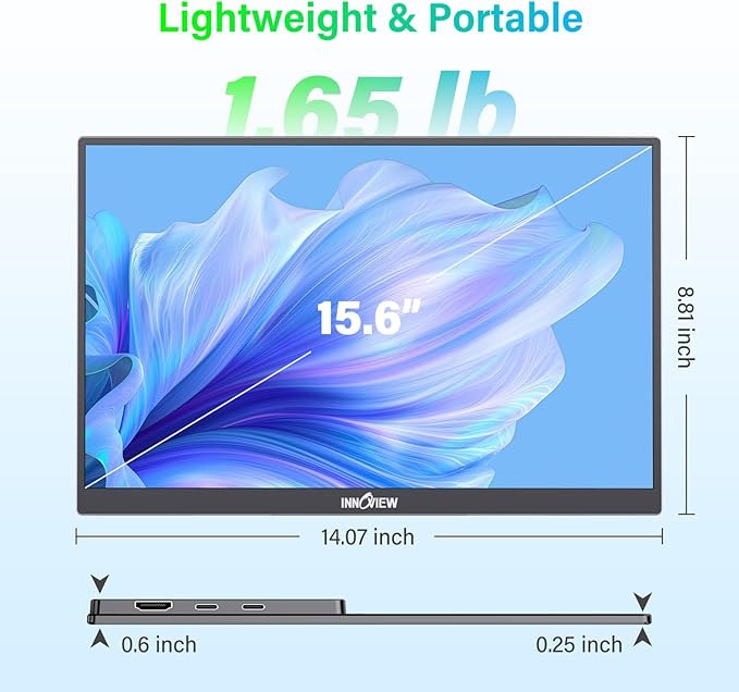 InnoView Portable Monitor 15.6" 2K QHD for Laptop with Protective Sleeve, Built-in 90° Adjustable Stand USB C HDMI Ultra-Slim Portable Laptop Monitor for MacBook Phone PS Xbox Switch