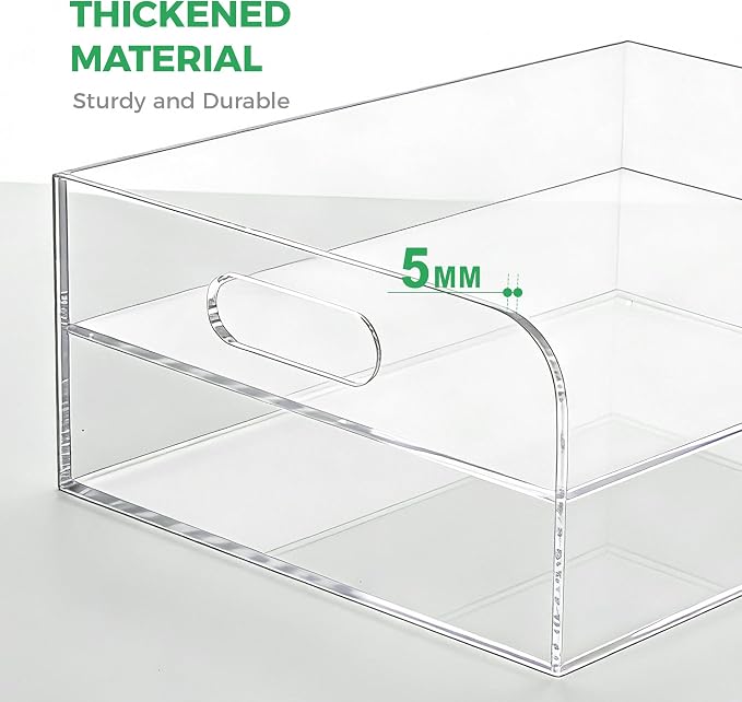 2-Tier Clear Acrylic Paper Trays, Desk File Organizer, A4 Paper Holder, Low-Profile Desk File Sorter for Office/Home, Clear Stackable Letter Tray for Bills, Crafts, Notebooks - Horizontal