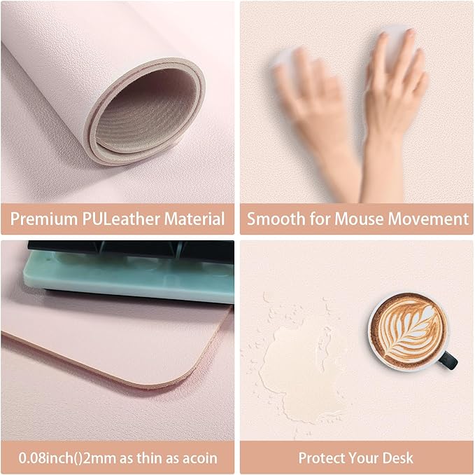 Leather Desk pad Protector, Office Mat, Large Mouse Mat, Non-Slip PU Leather Blotter, Laptop Desk Pad,Waterproof Laptop Computer Desk Keyboard Mat for Office/Work/Home/Decor (Pink, 25in*13in)