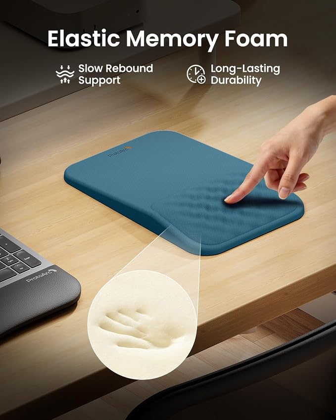 ProtoArc Ergonomic Mouse Pad with Wrist Rest, MP50 Mousepad with Massage Design, Soft Memory Foam and Non-Slip PU Base for Pain Relief, Desk, Home, Office, 12x8 Inches, Blue (Mouse Not Included)