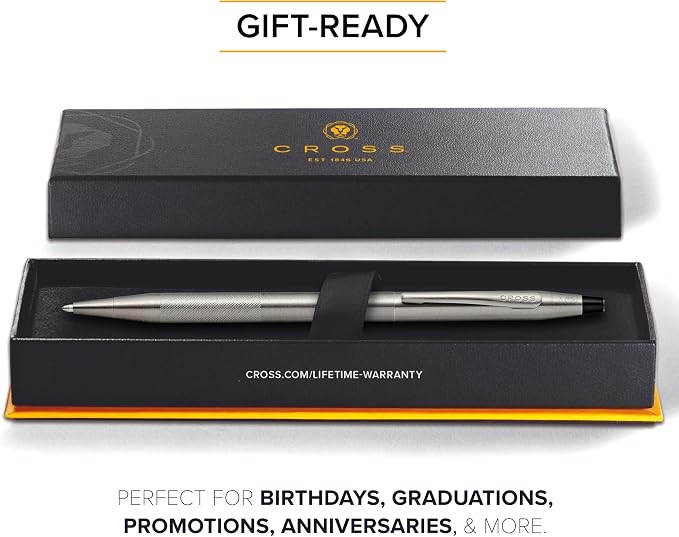 Cross Classic Century Refillable Ballpoint Pen Presented in a Luxury Gift Box - Medium Point, Black Ink, Titanium Gray Micro-knurl
