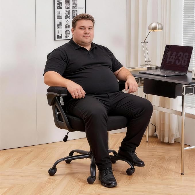 Big and Tall Office Chair 500BLS for Heavy People Mesh Wide Office Chair Heavy Duty Office Chairs with Flip-up Armrests Computer Desk Chair Black